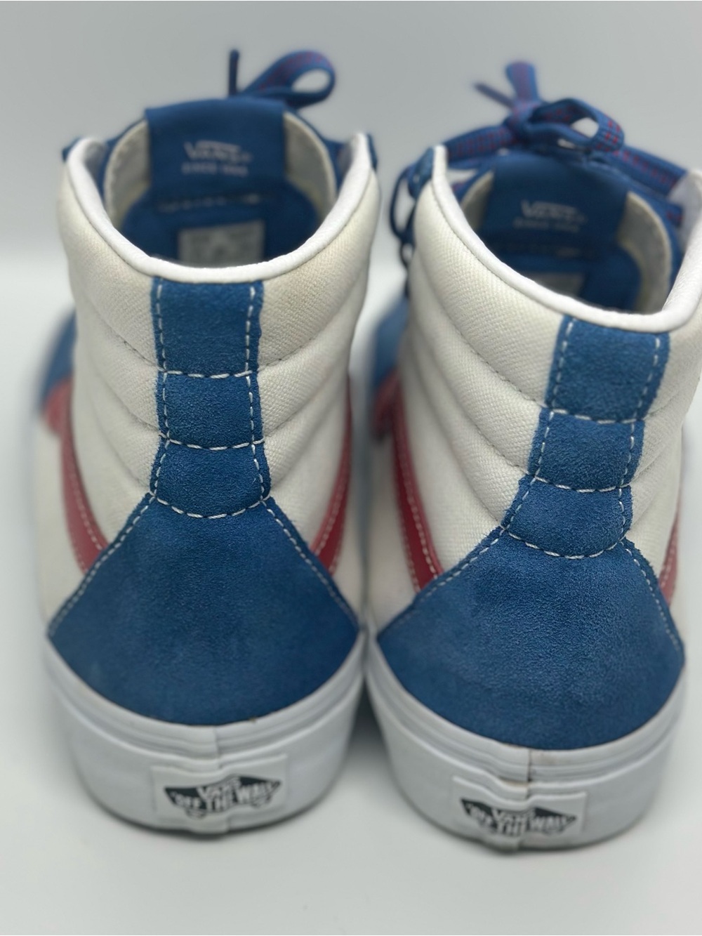 Vans High-Top Sneakers in Blue with Red Side Stripe - Picture 2 of 5